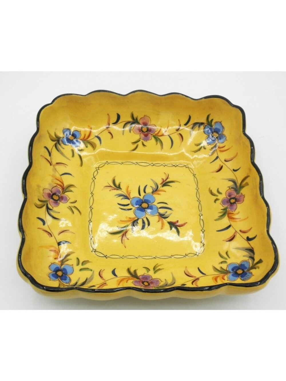 Hand Painted Square Serving Bowl Maritalia Santarem Portugal Floral Design